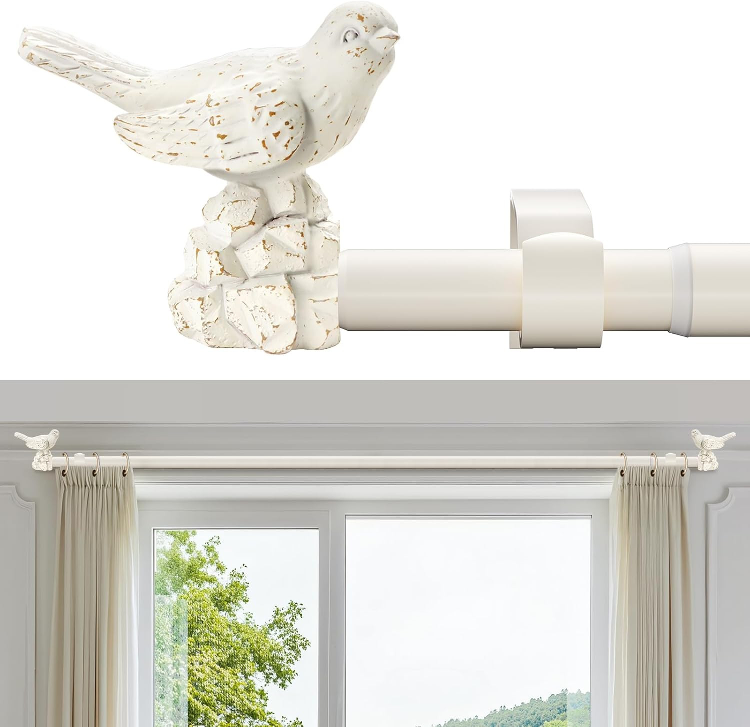 White Curtain Rod 36 to 120 Inches Curtain Rods for Windows Adjustable Drapery R