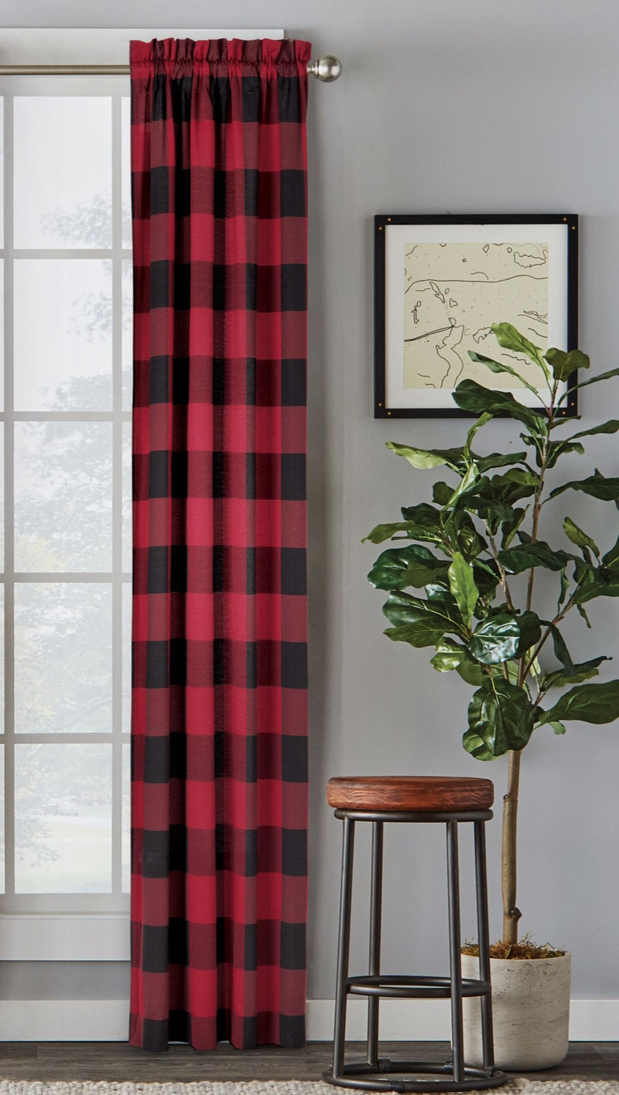 SKL Home Grandin Stripe Light-Filtering Rod Pocket Single Curtain Panel Red