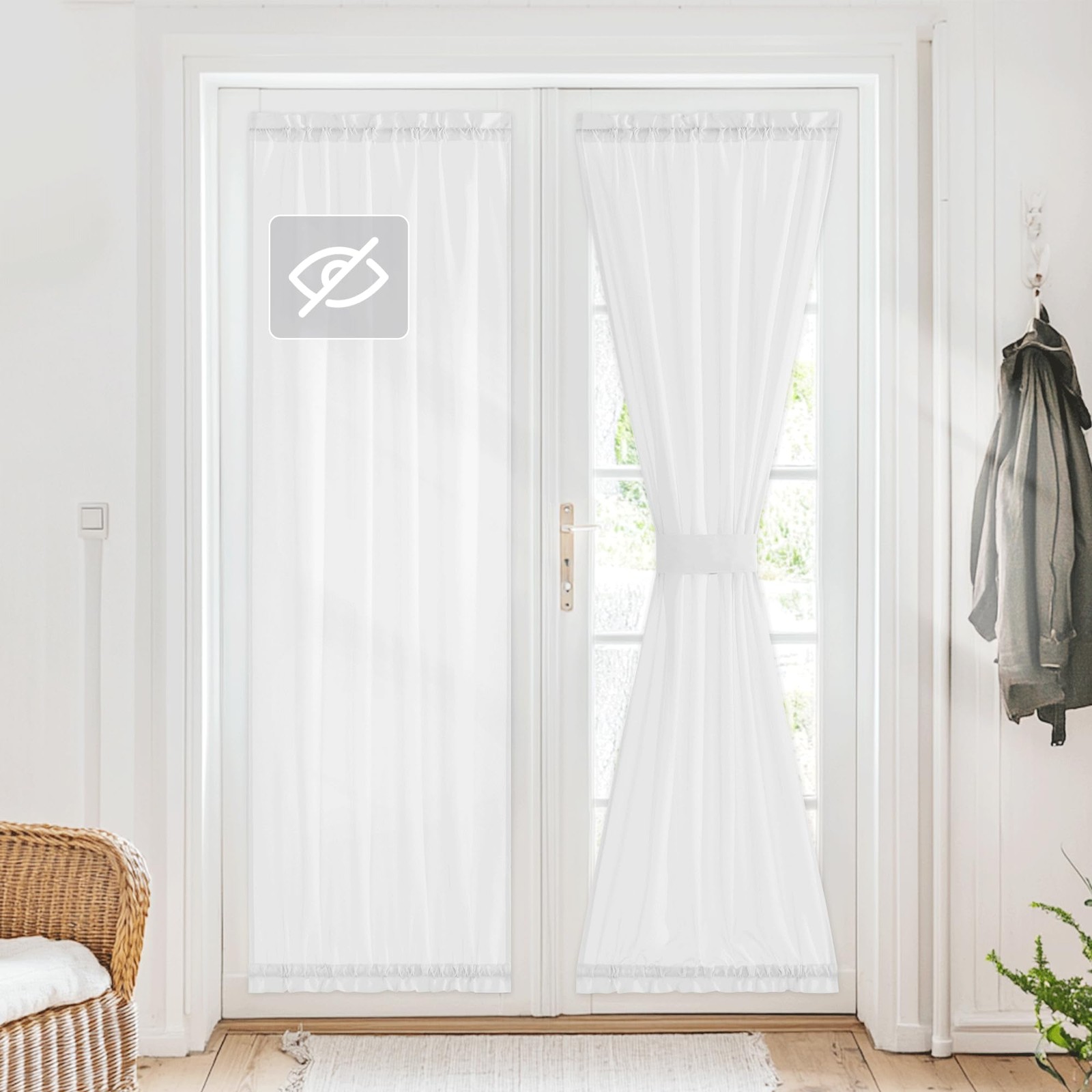 RYB HOME Sheer French Door Curtain for Front Door, Privacy Non-See-Through Li…