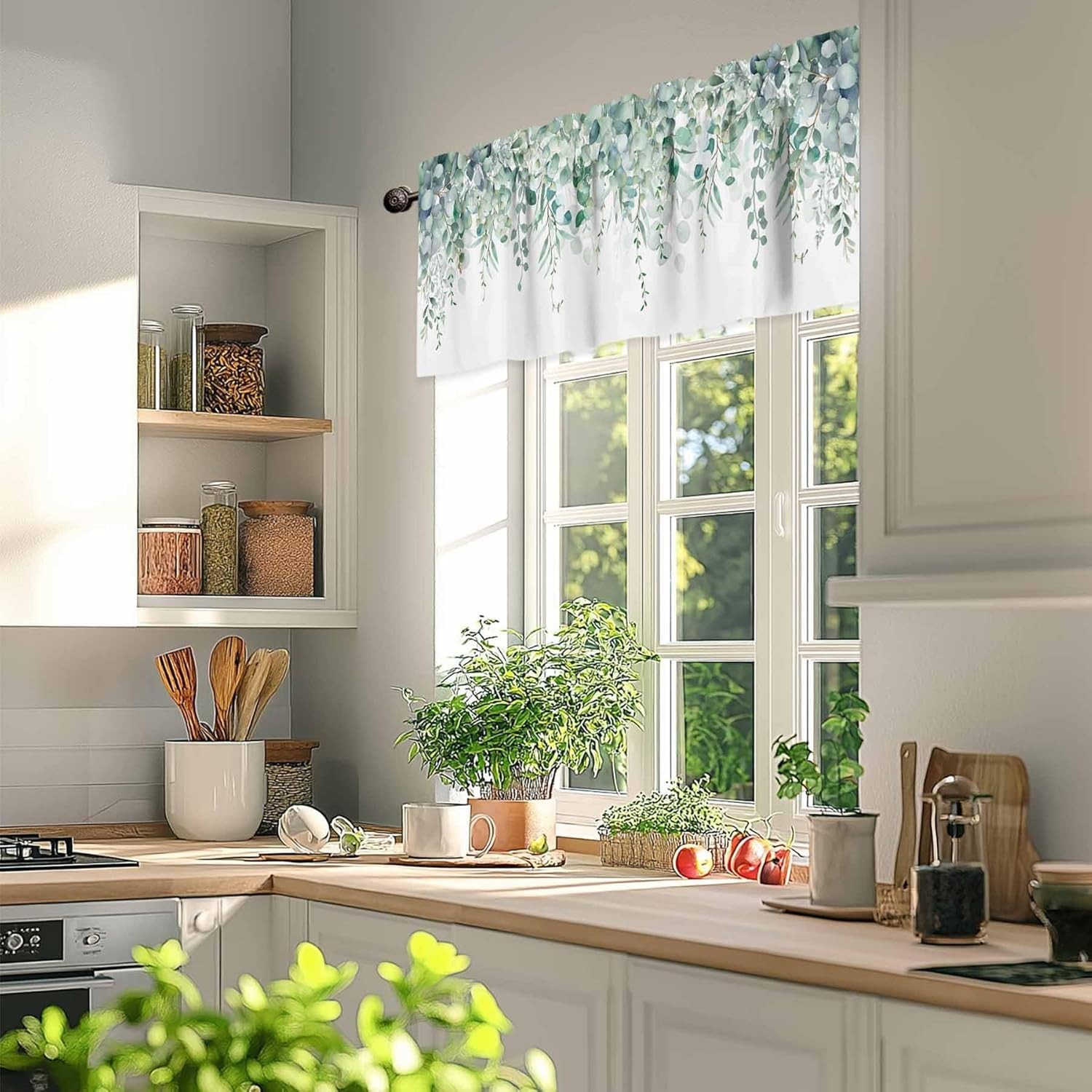 Sage Green Eucalyptus Curtain Valance for Windows Rod Pocket Valance Window T…