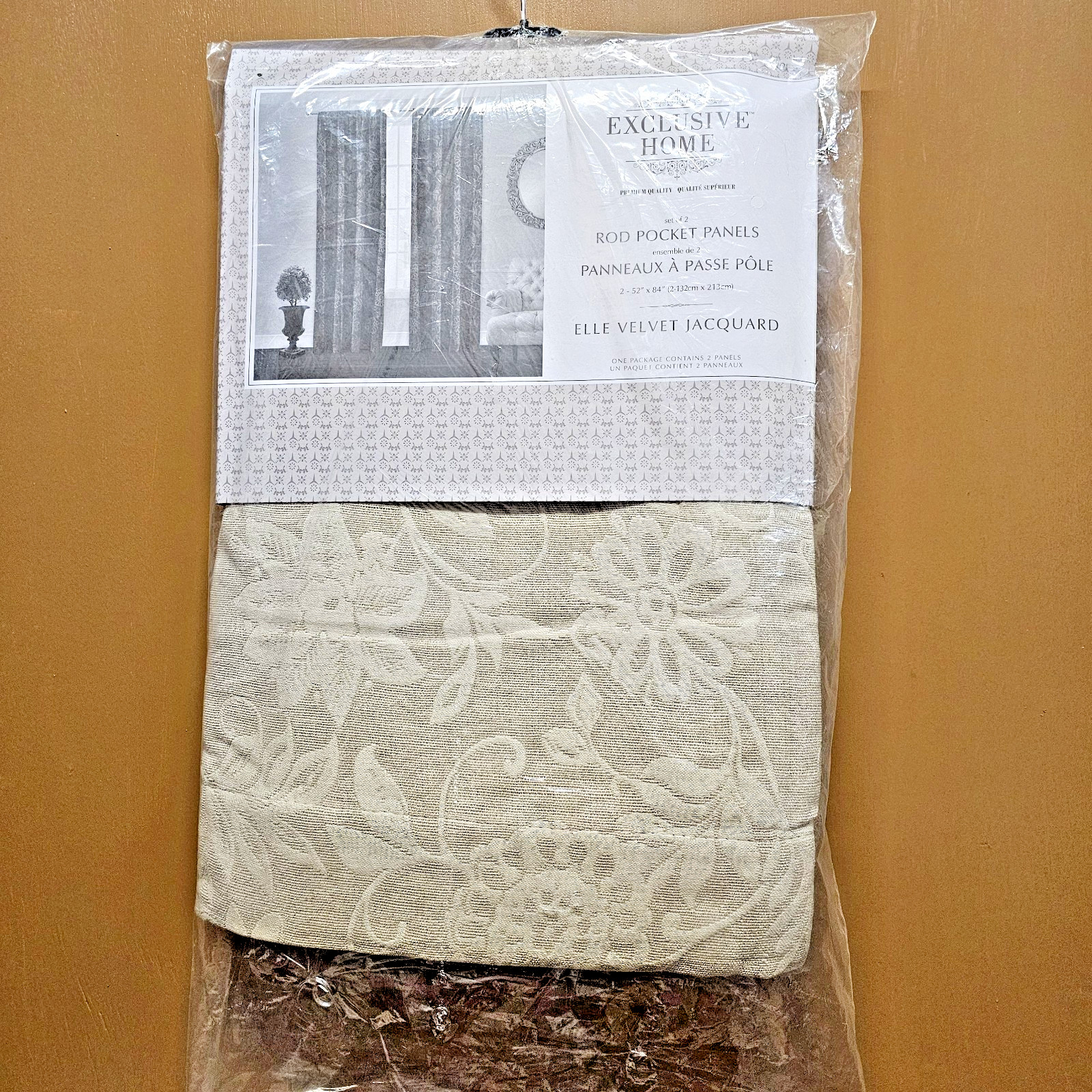 Exclusive Home- ELLE- Jacquard- Rod Pocket Panel Drapes- 52″x84″ -Taupe- NIP