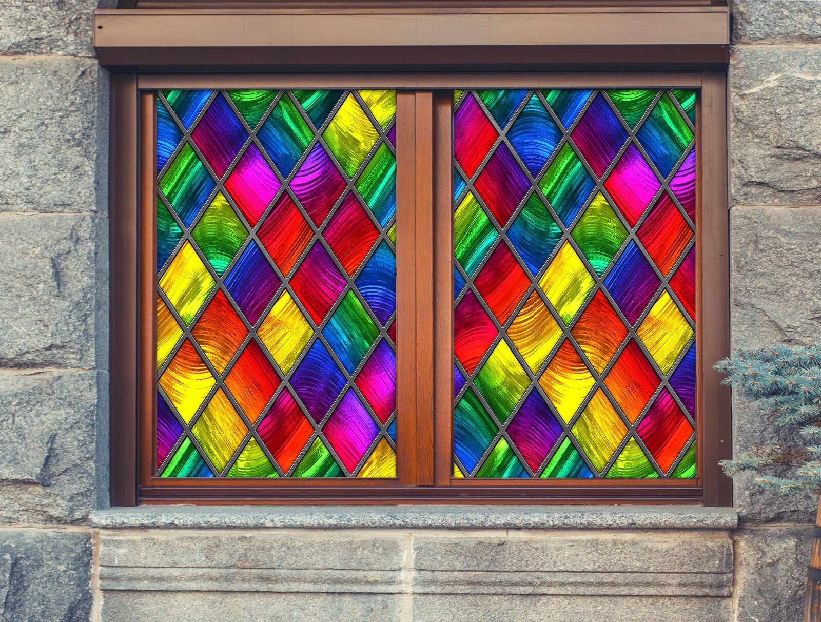 3D Colored Rhombus A135 Window Film Print Sticker Cling Stained Glass UV Sinsin