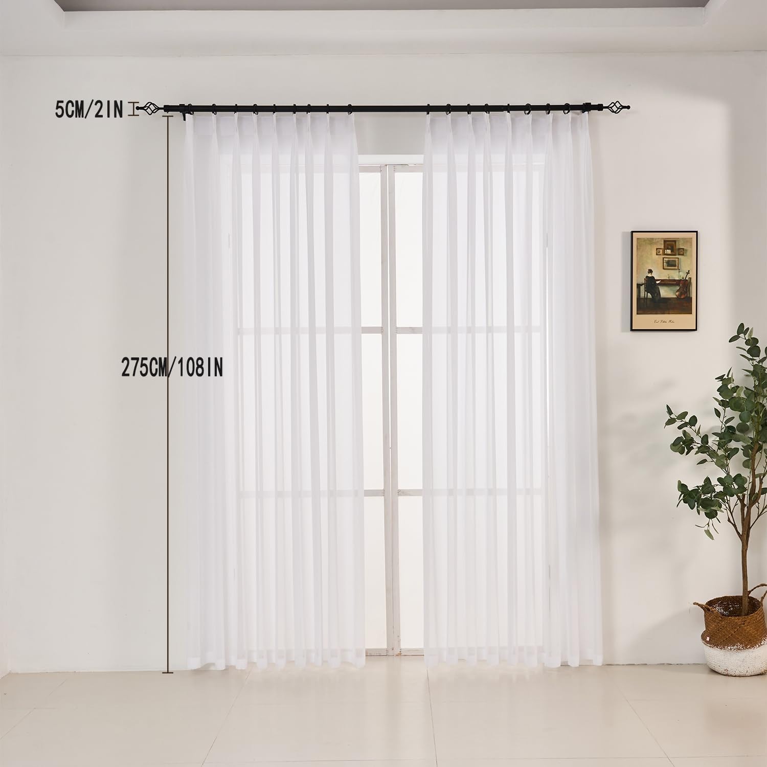 Pure White Pinch Pleated Curtains 1 Panel 60″ x 108″ Semi-Sheer Pleat Drapes