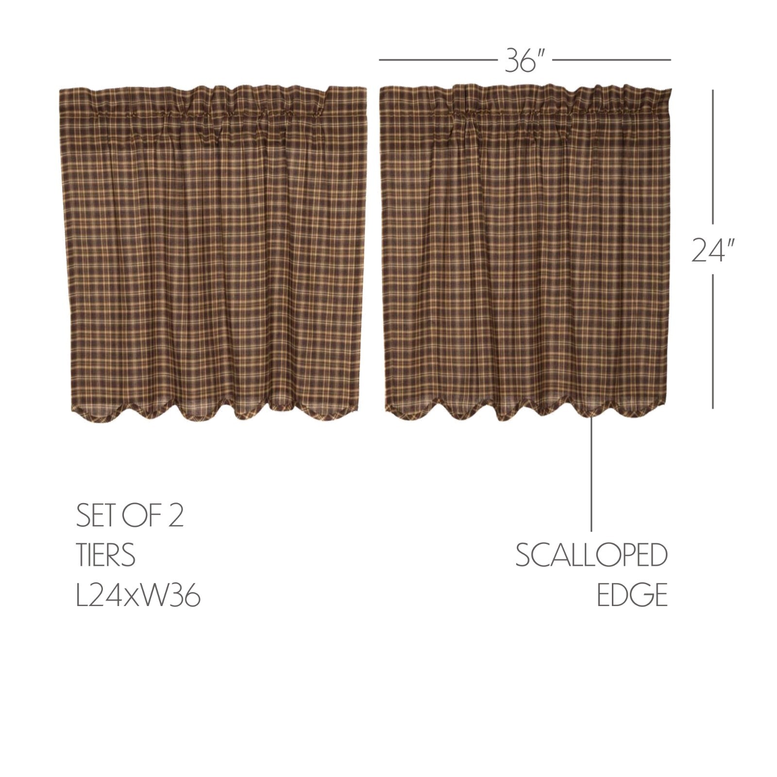 Prescott Plaid Tier Set 24″ Long Cotton Country Farmhouse VHC Brands Brown Tan