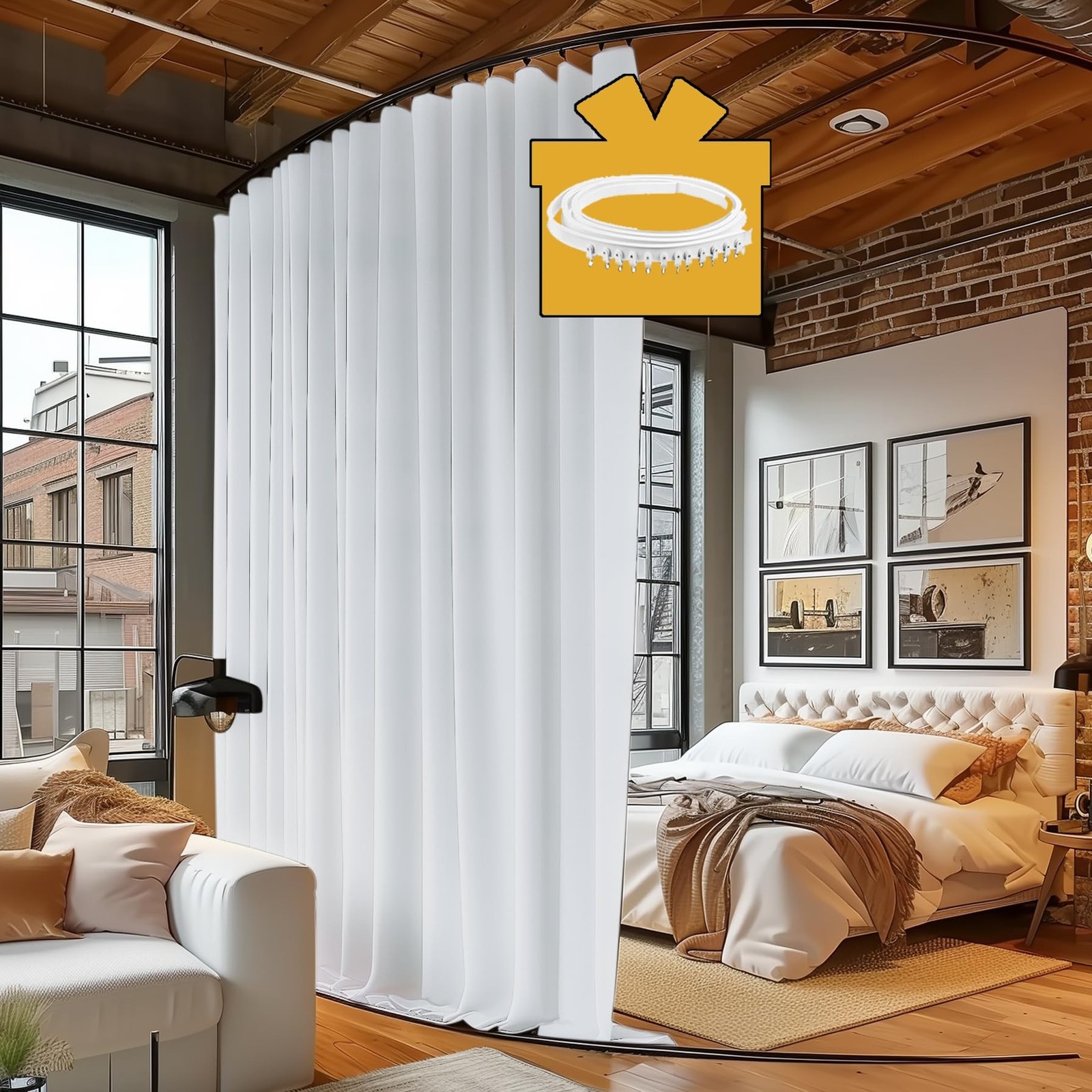 Room Divider Curtains with Ceiling Track, 95% Blackout Heavy Curtains Noise R…