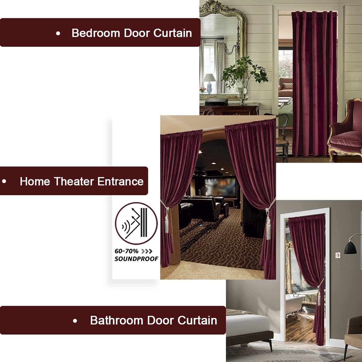 Burgundy Curtains for Bedroom,Blackout Velvet Victorian Room Darkening Insula…