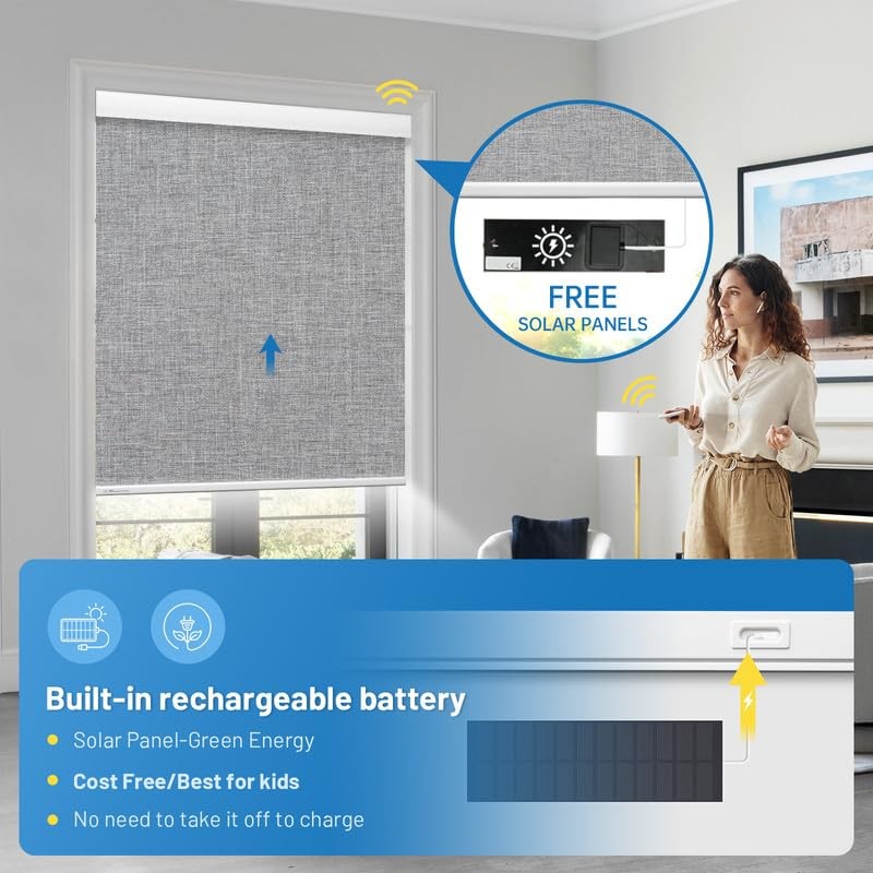 Citolen Motorized Blinds Remote Solar Panels Cordless Smart Blinds Valance