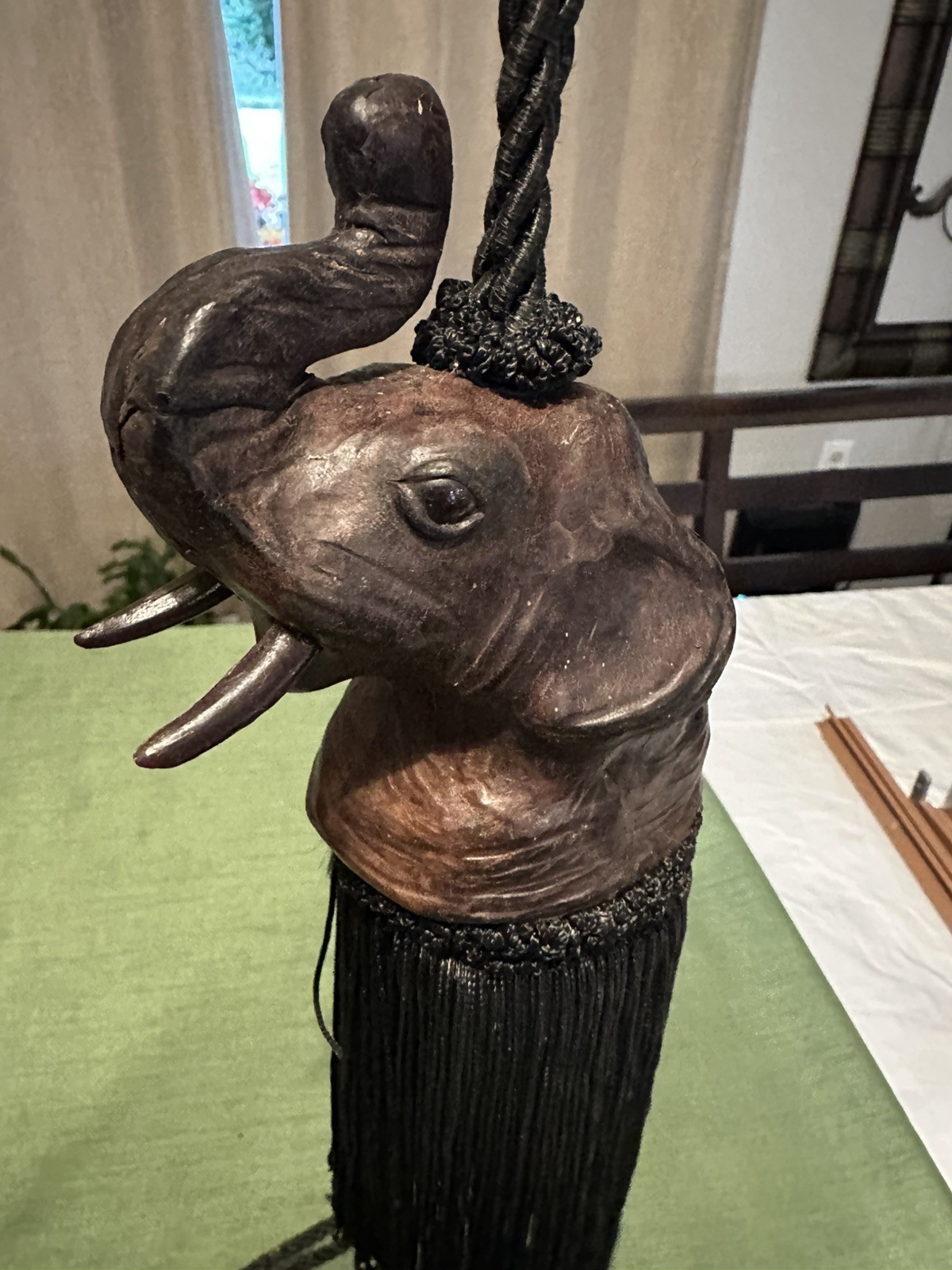 Vintage Leather Elephant Head Curtain Tieback (Pair)