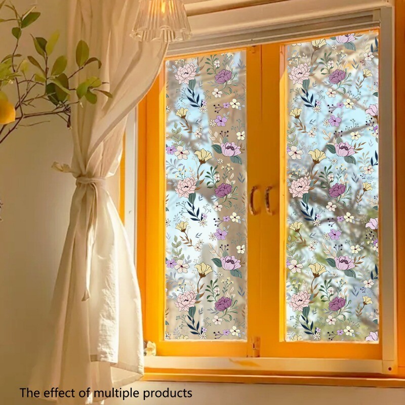 1X 45*100cm Retro Floral Clear Window Sticker DIY Static Cling Glass Film Decor