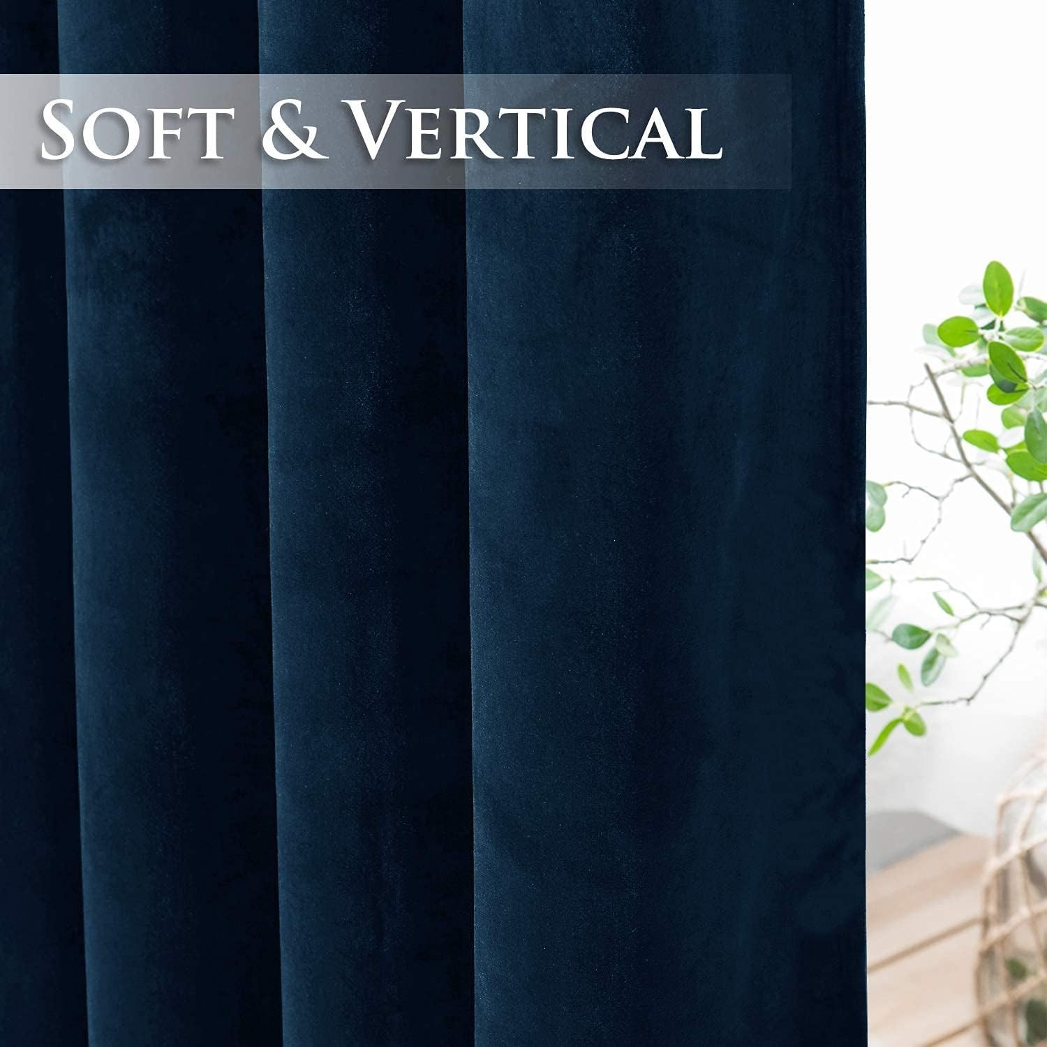 Blackout Curtains in Navy Velvet – Elegant 52″x96″ Drapes for Home Decor