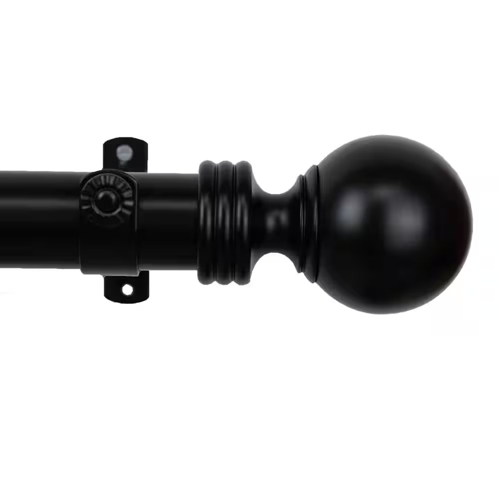 Sphere 28 In. – 48 In. Long 1.5 In. Dia Single Curtain Rod in Black