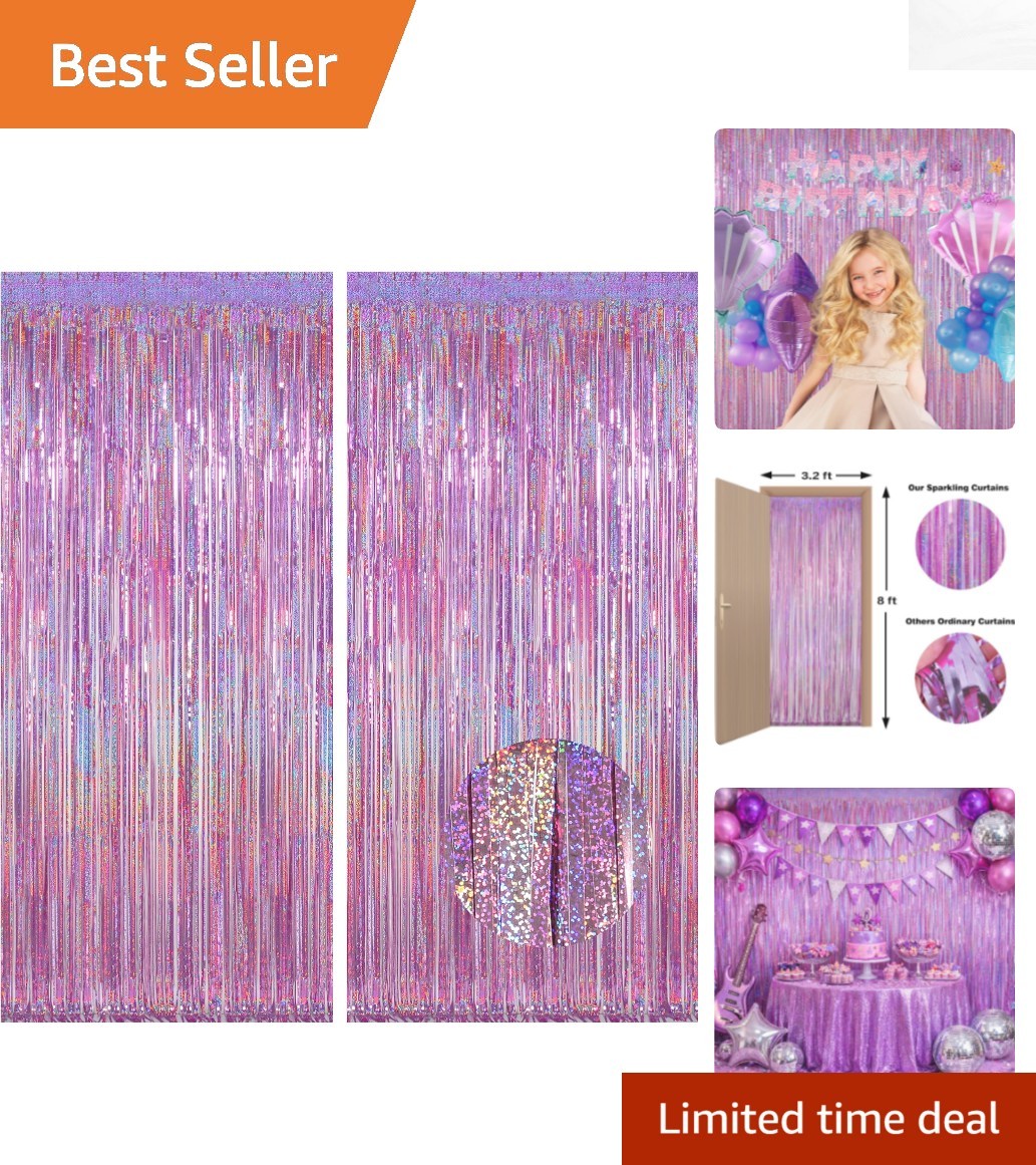 Elegant Pinkish Purple Tinsel Fringe Curtains – Easy to Hang 2 Pack Backdrop