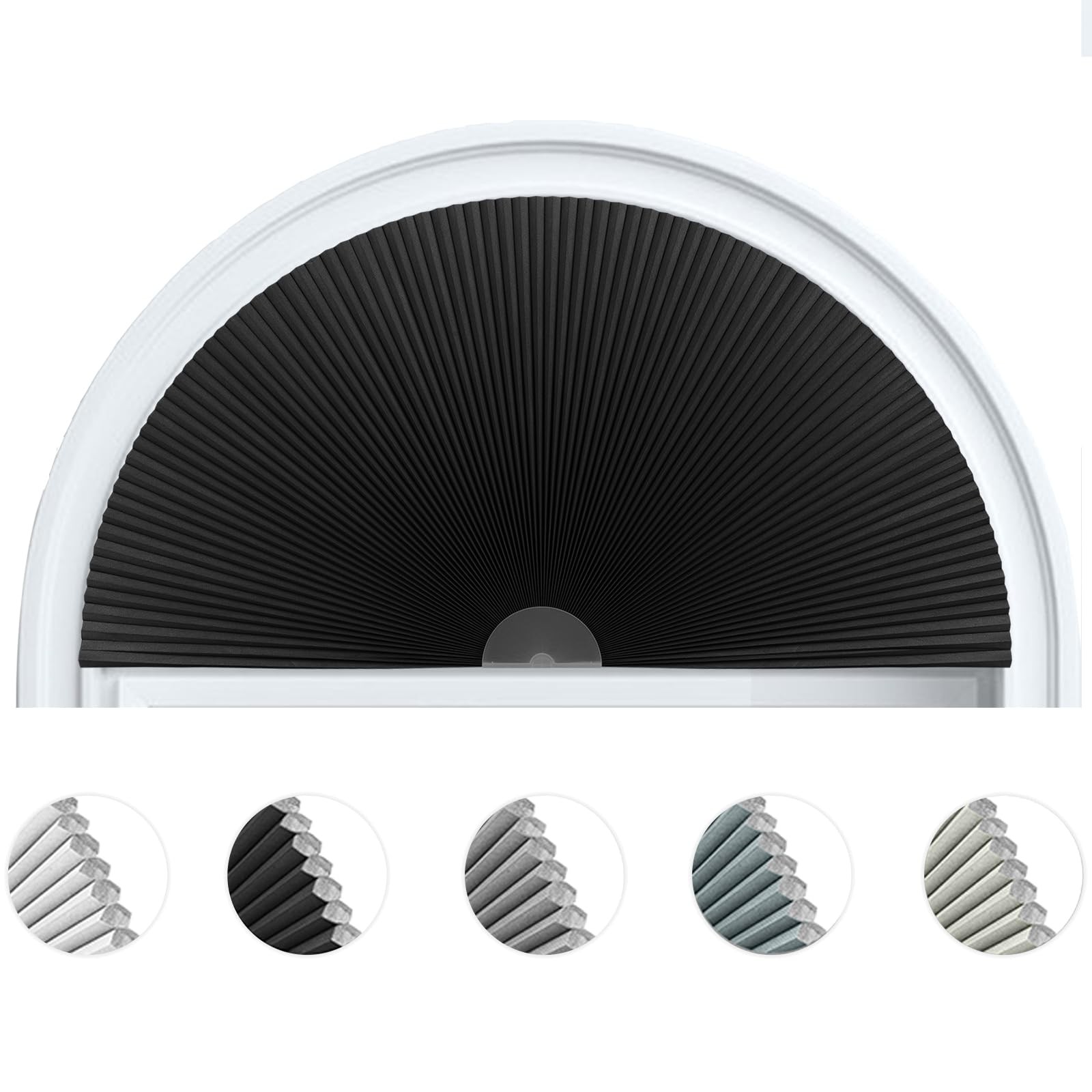 Arch Window Shade Blackout Cellular Shades Half Circle 24″W x 12″H, Black