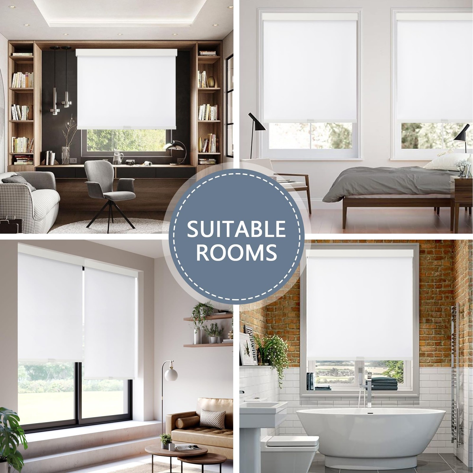 Cordless Blackout Roller Shades with Valance – Thermal Insulated, 34″x72″ White