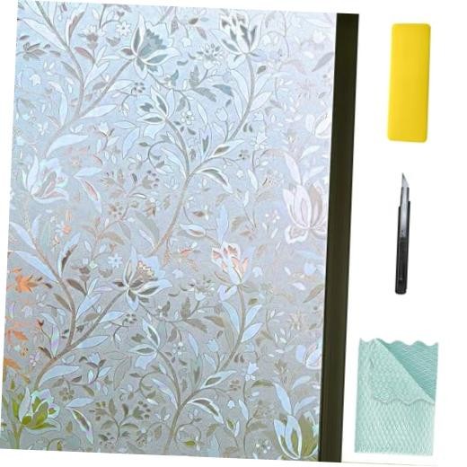 Window Privacy Film, Bathroom Stained Glass Decorative 17.7″ x 78.7″ Pure
