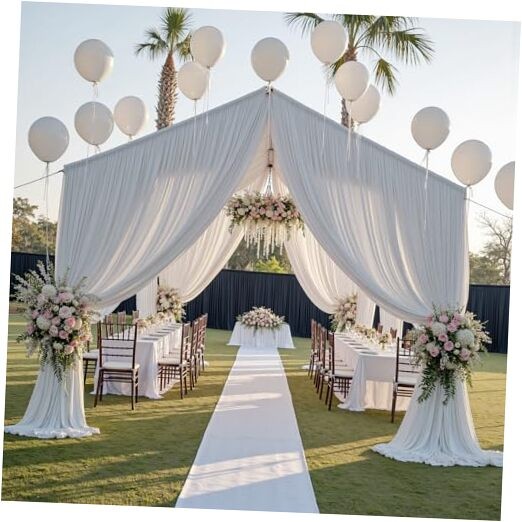 10ftx20ft Ceiling Curtain for Wedding Parties – 60″W x 240″L (Pack of 2) White