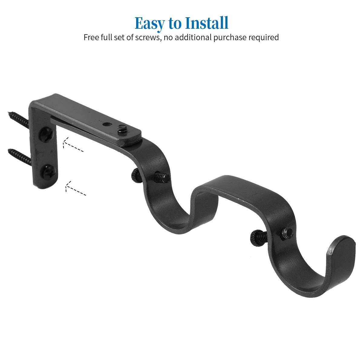 4 PCS Black Heavy Duty Curtain Rod Brackets Adjustable Double Holder For 1″