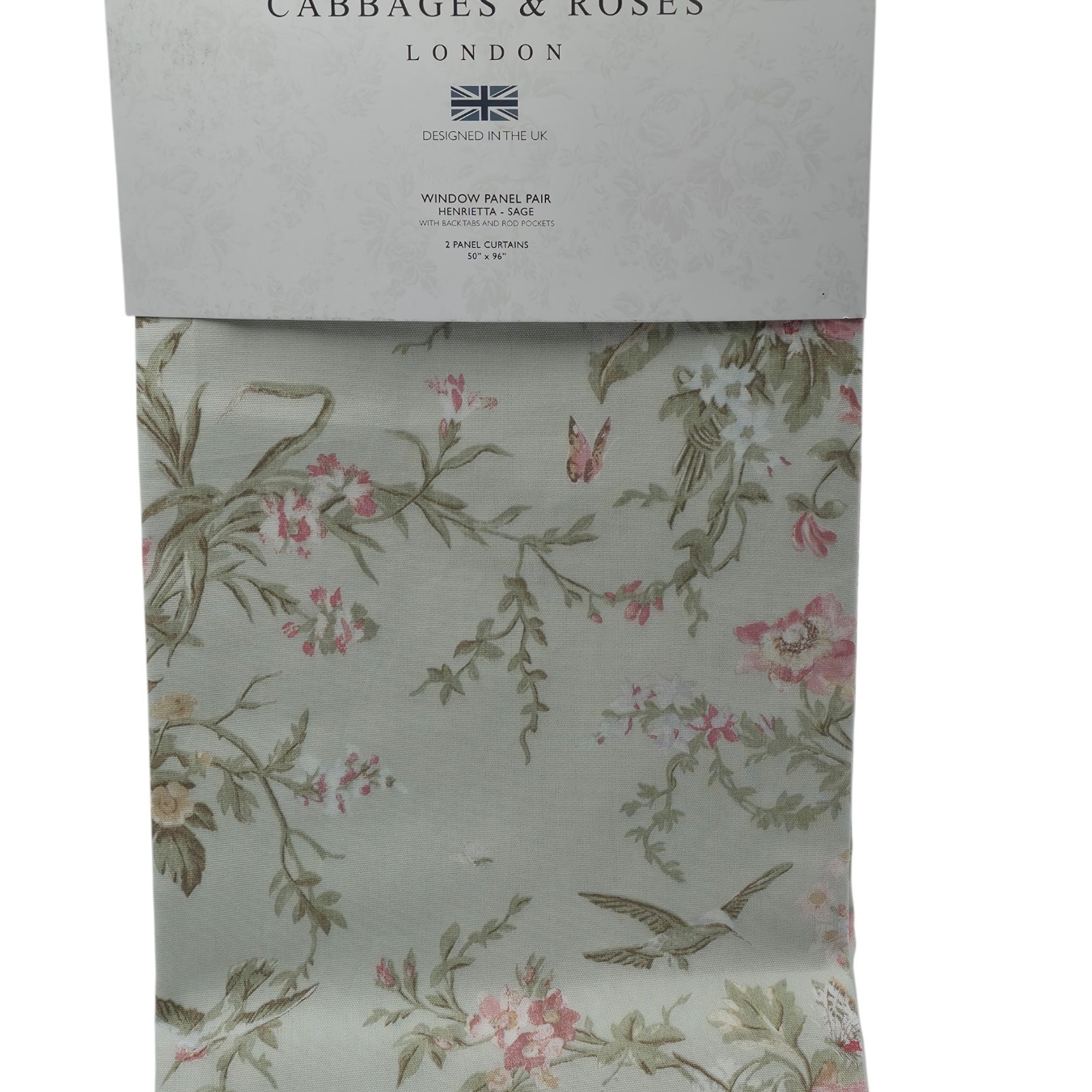 Cabbages & Roses London Floral Curtains Set of 2 Sage Cottage Drapes