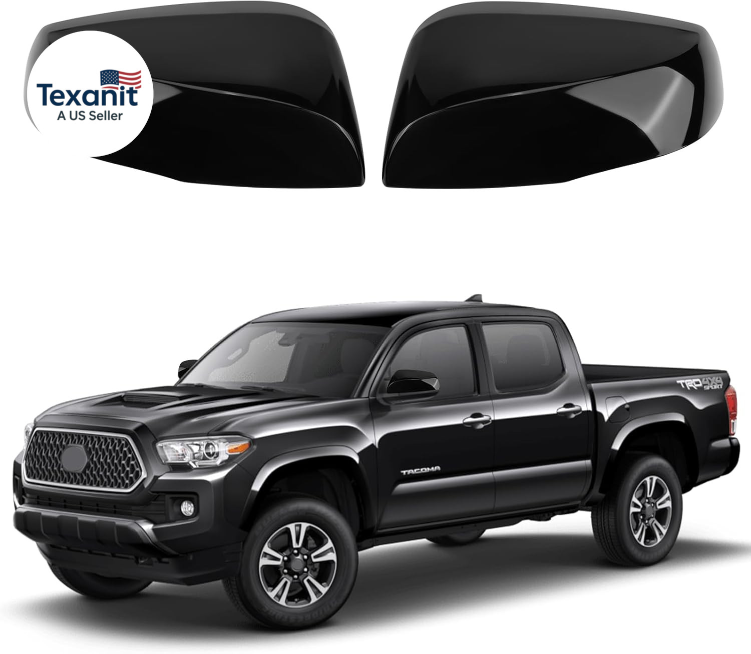 Gloss Black Replacement Mirror Cover Caps for 2016-2023 Toyota Tacoma with Turn