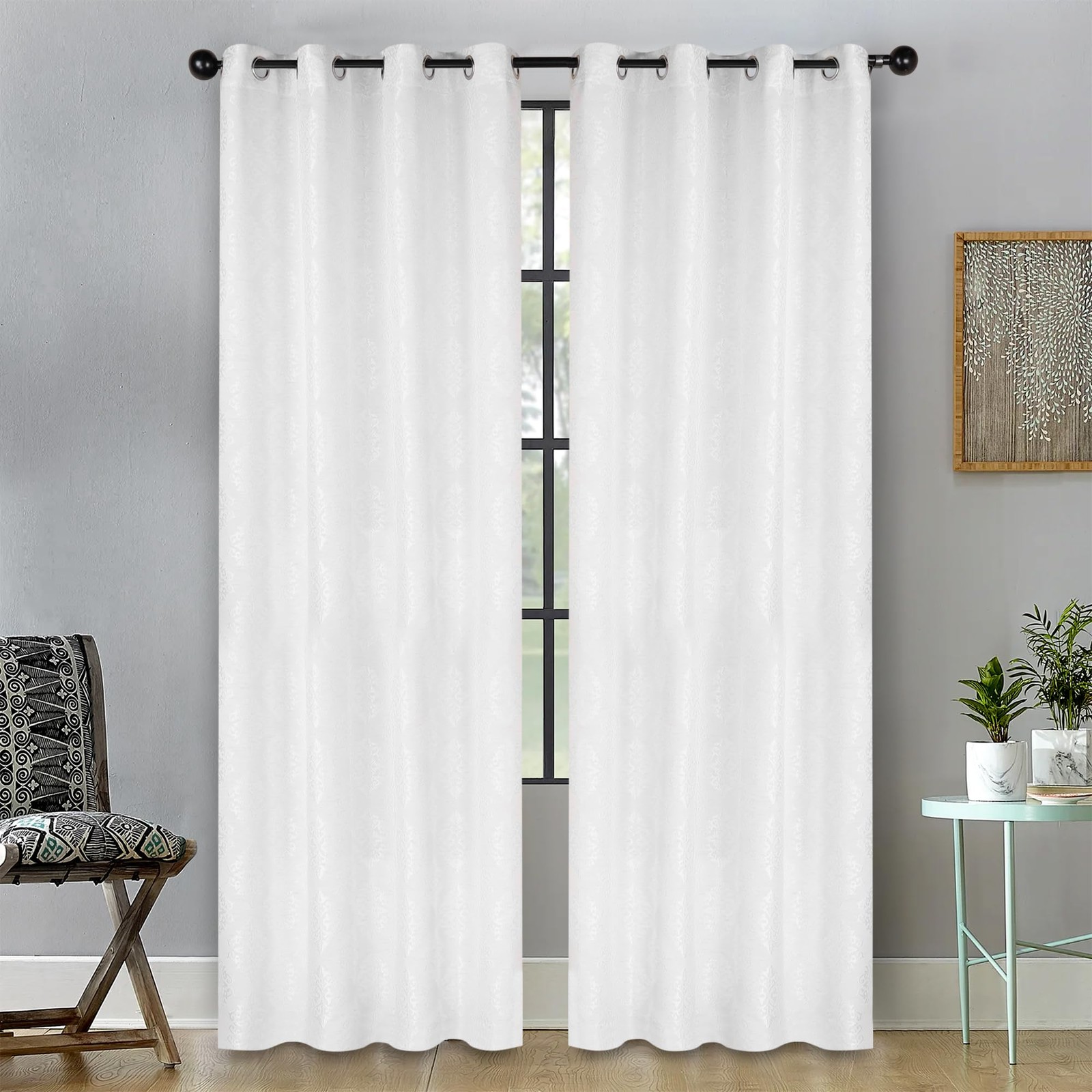 Superior Jacquard Light Filtering Curtains – Venetian Damask Design – 52 X 96 –