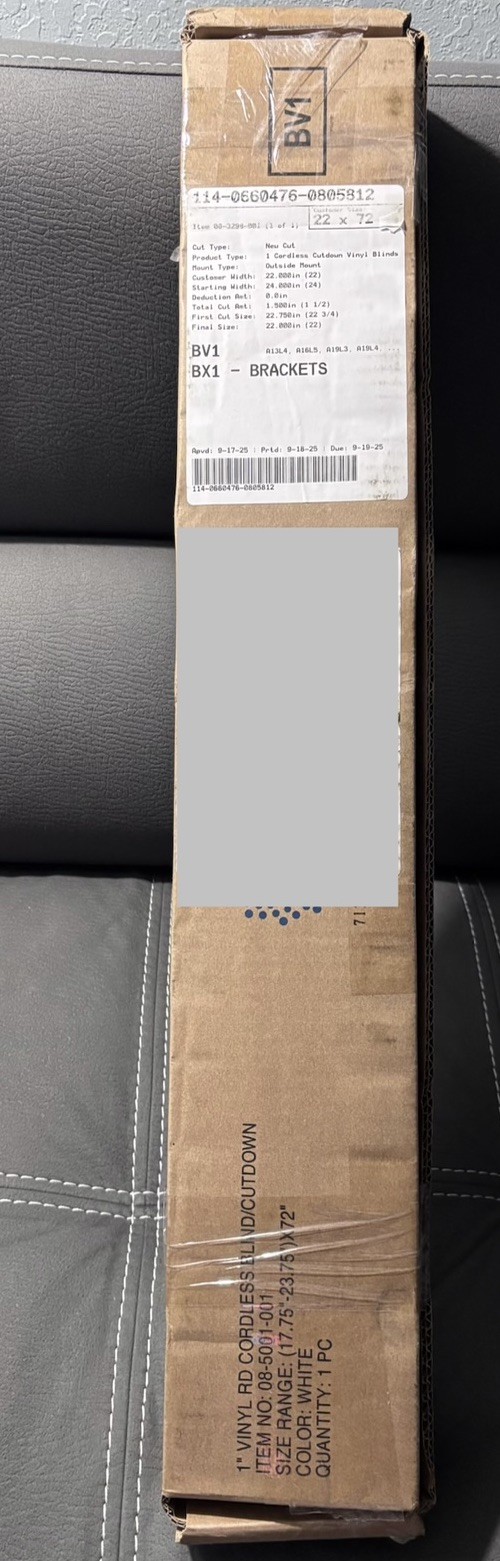 New Lumino 17.75″ X24″ Vinyl 1″ Cordless Blind