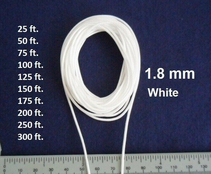 25-300ft 1.8 mm White Lift Pull String Cord for Shades, Honeycomb, Window Blinds