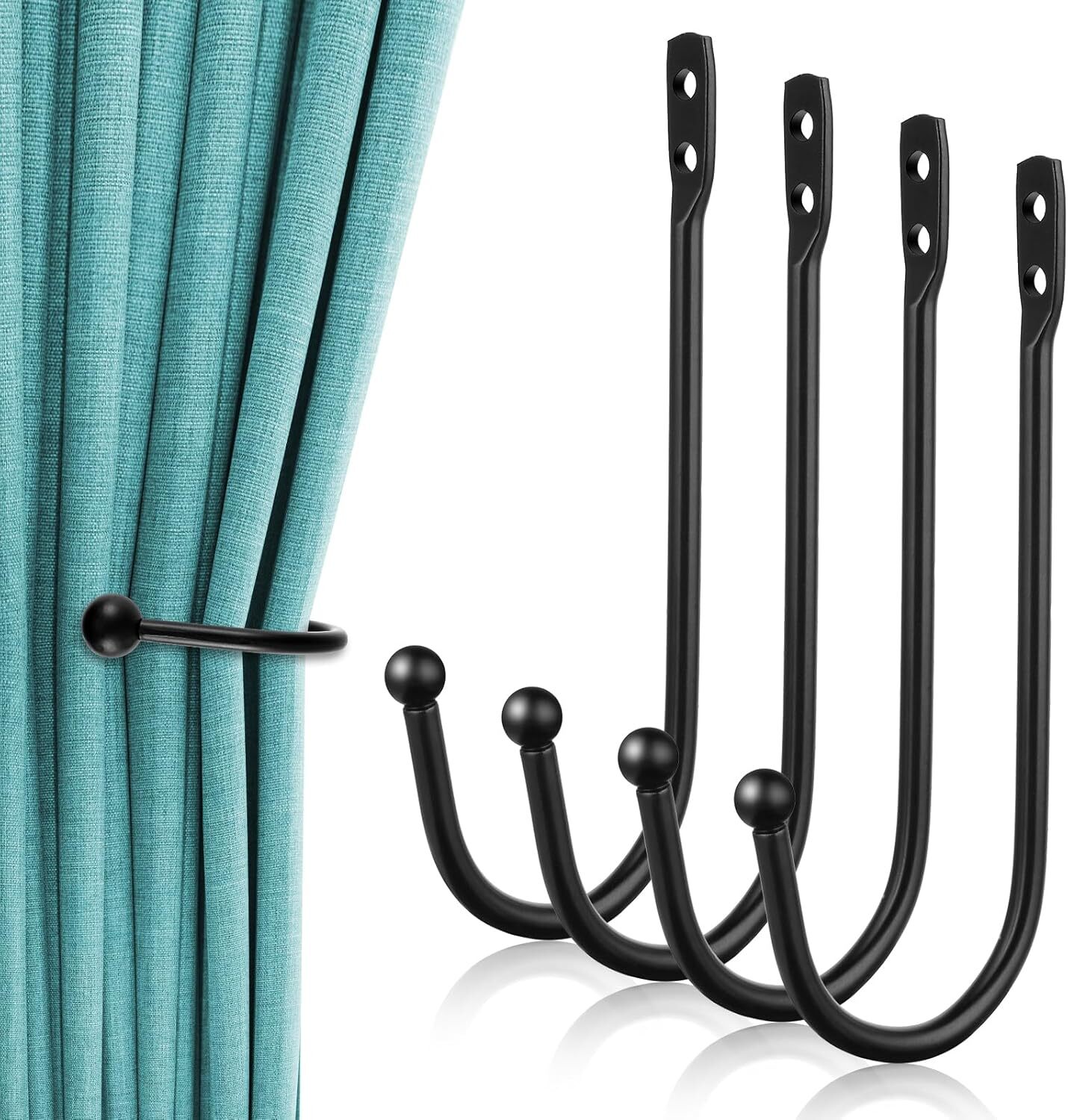 4 PCS Black Curtain Tie Backs Decorative Drapery Holders for Wall, Curtain