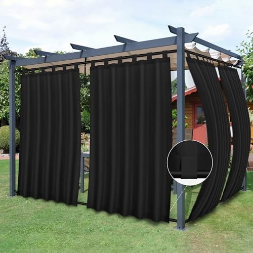 Outdoor Patio Curtains Detachable Tab Top 54″W x 84″L (Pack of 2) Black