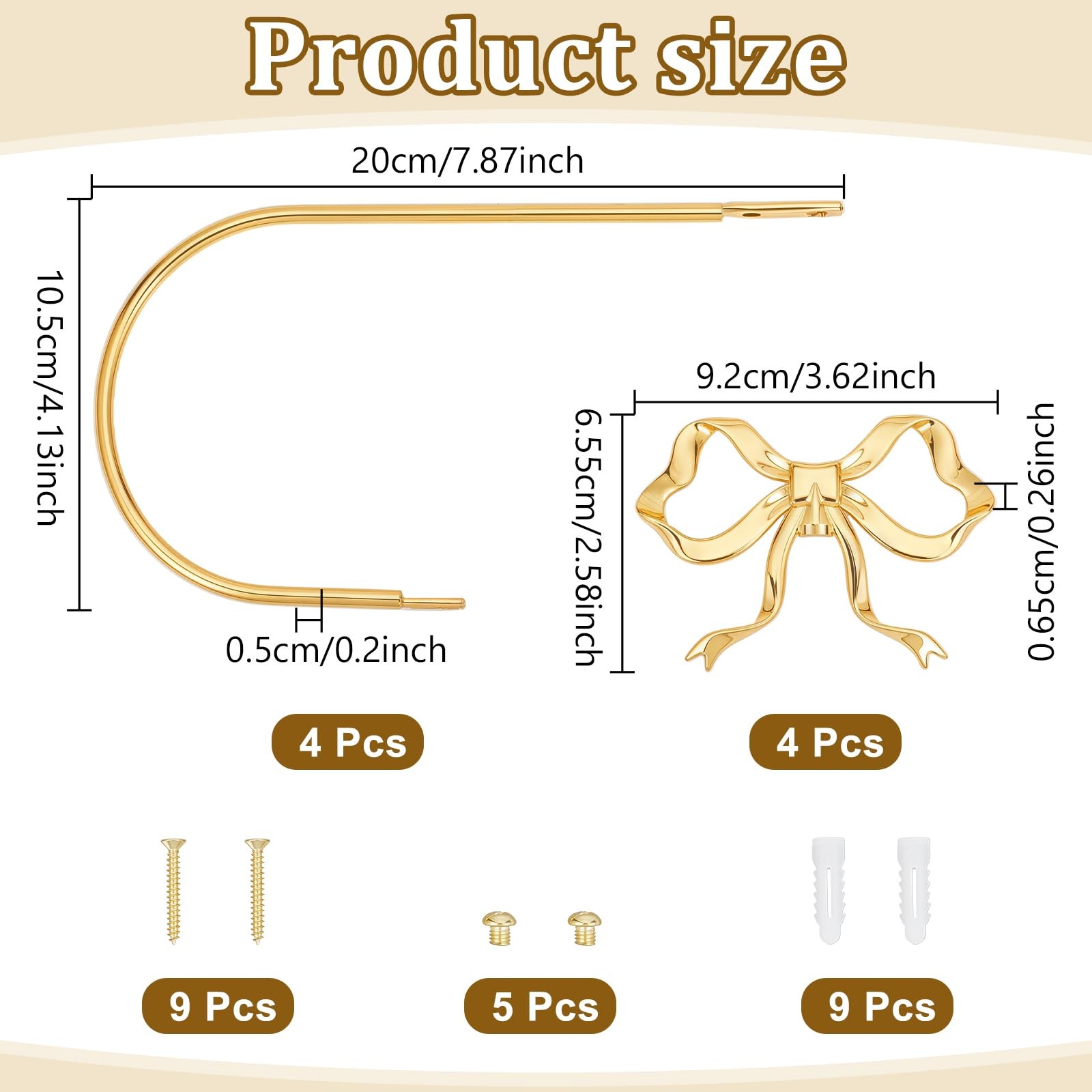 4 Pack Metal Bow Curtain Holdbacks Gold Curtain Tiebacks Wall Mounted Decorat