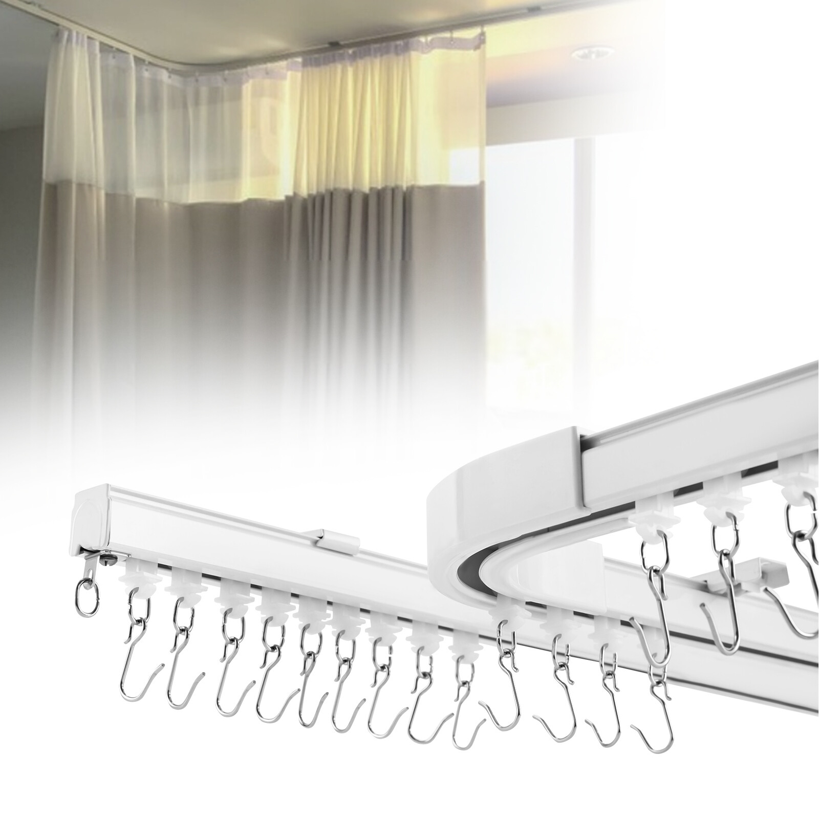 Curtain Track Rail Set For Ceiling Room Divider Privacy 12ft-18ft Heavy Duty