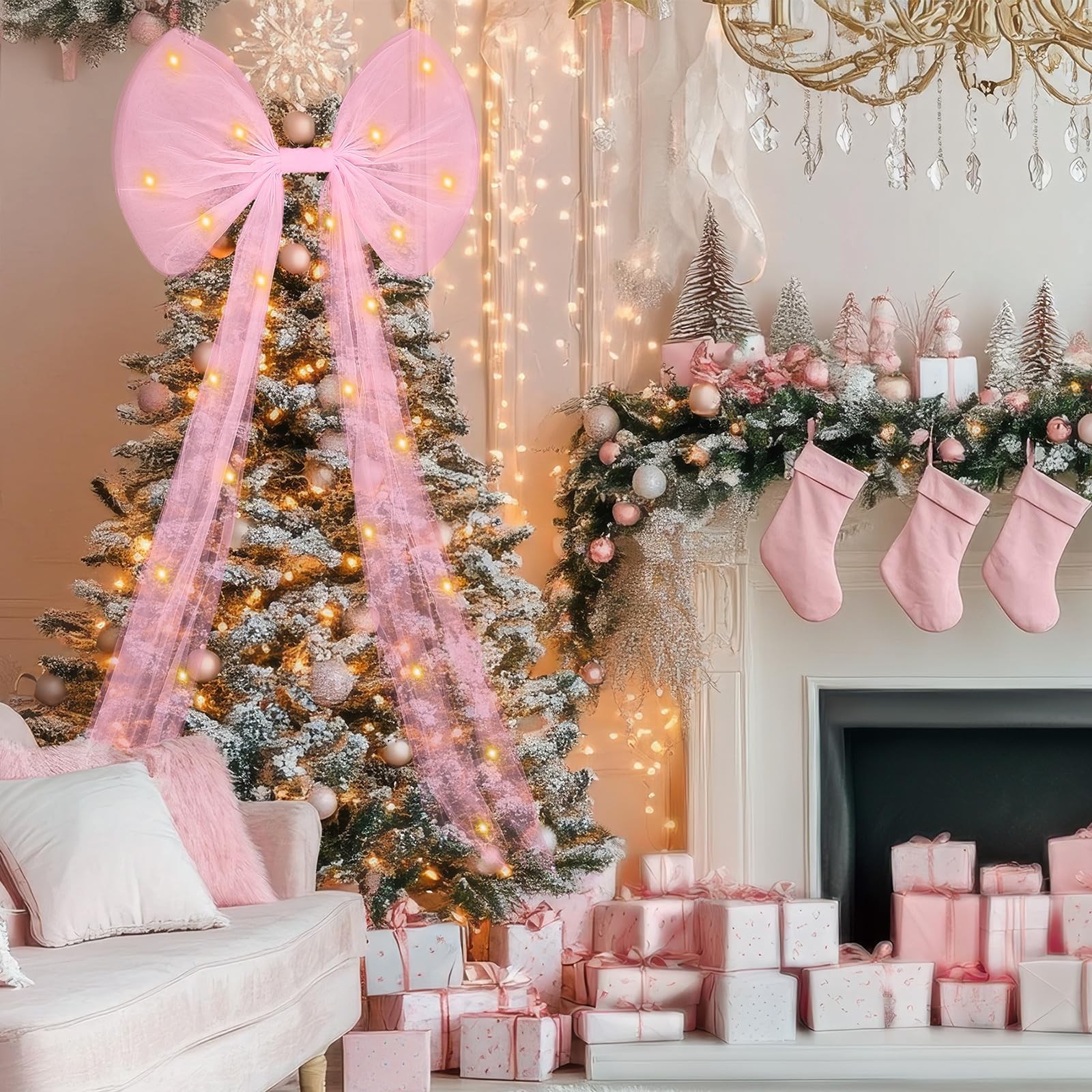 23.62 x 78.4 Inches Extra Large Christmas Tree Decorations Bow Tree Topper wi…