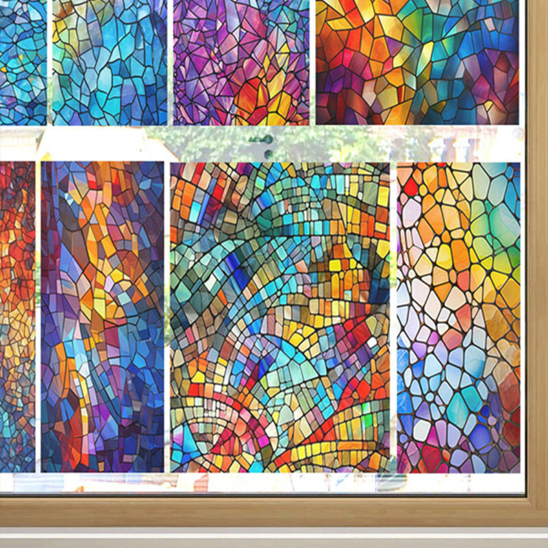 Church Stained Glass Film Frosted Window Sticker Bathroom Office HomeDecor Retro
