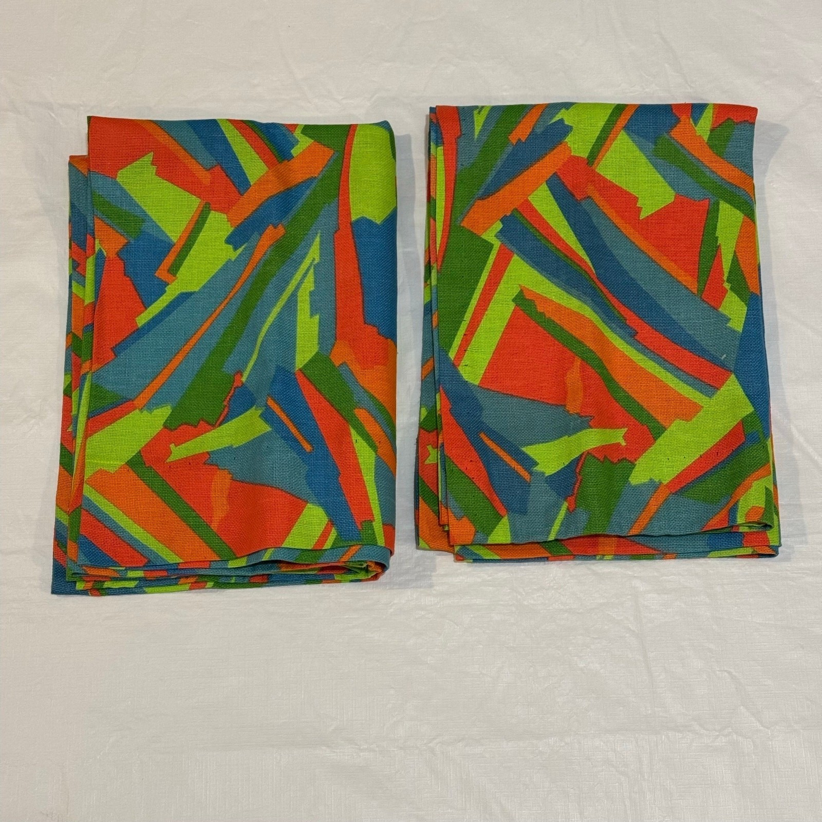 Bright Funky Abstract Geometric Curtain Panels 29×40″ Set of 2 Orange Green Blue