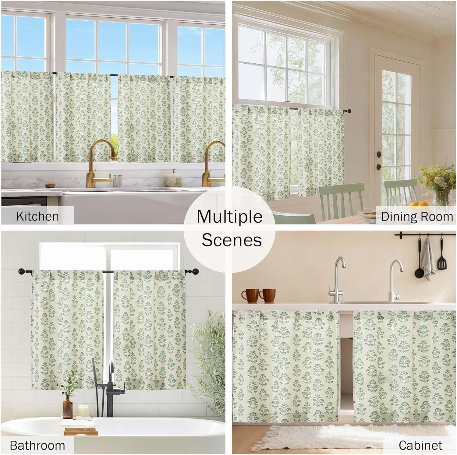 36 Inch Short Kitchen Window Curtains – Floral Boho Cafe Curtains for Kitchen,
