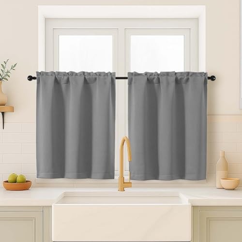 Blackout Curtains for Small Window Treatment, 40″W x 36″L (Pack of 2) Grey