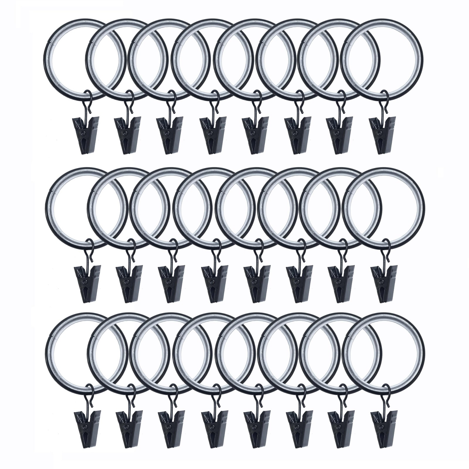 24 PCS Black Curtain Rings Nylon Inserts Clips Hooks 1.26 Inch Fits 1″ Rod