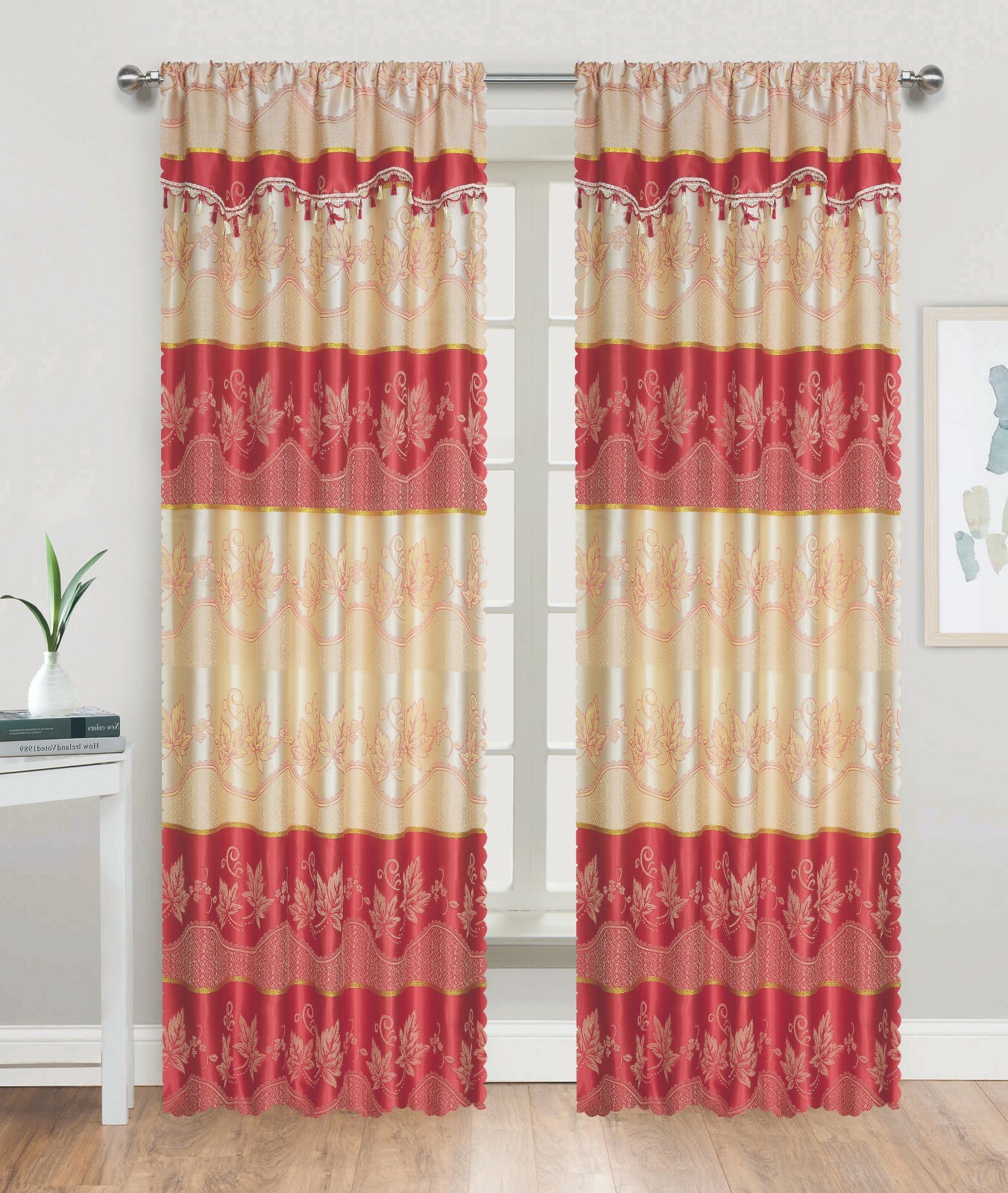2 Panels Embossed Maple Rod Pocket Window Curtain Panel Drape 281030