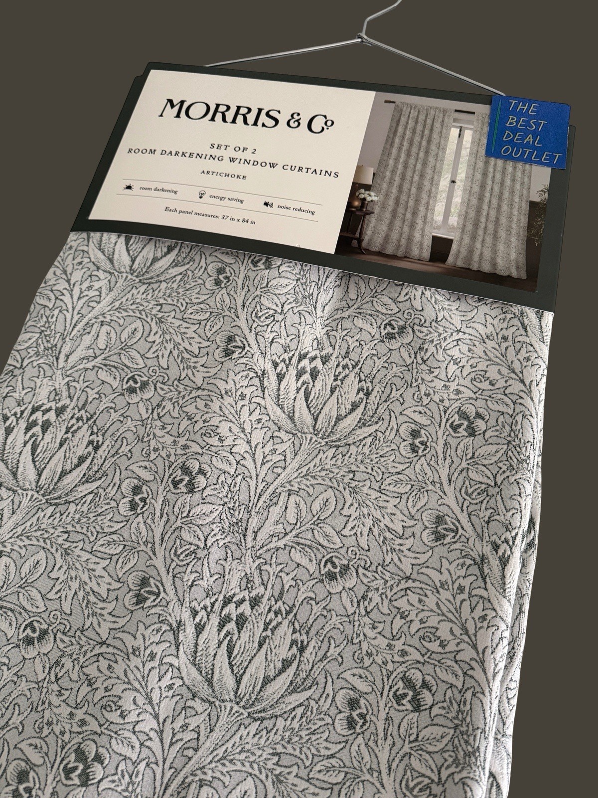 New Morris & C Window Curtains 2 Panels Darkening 37 x 84 Artichoke Sage Green