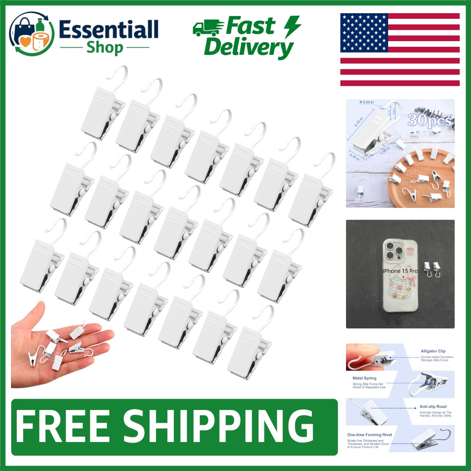 30-Pack Heavy-Duty Metal Hook Clips for Stylish Home Decor and Organization