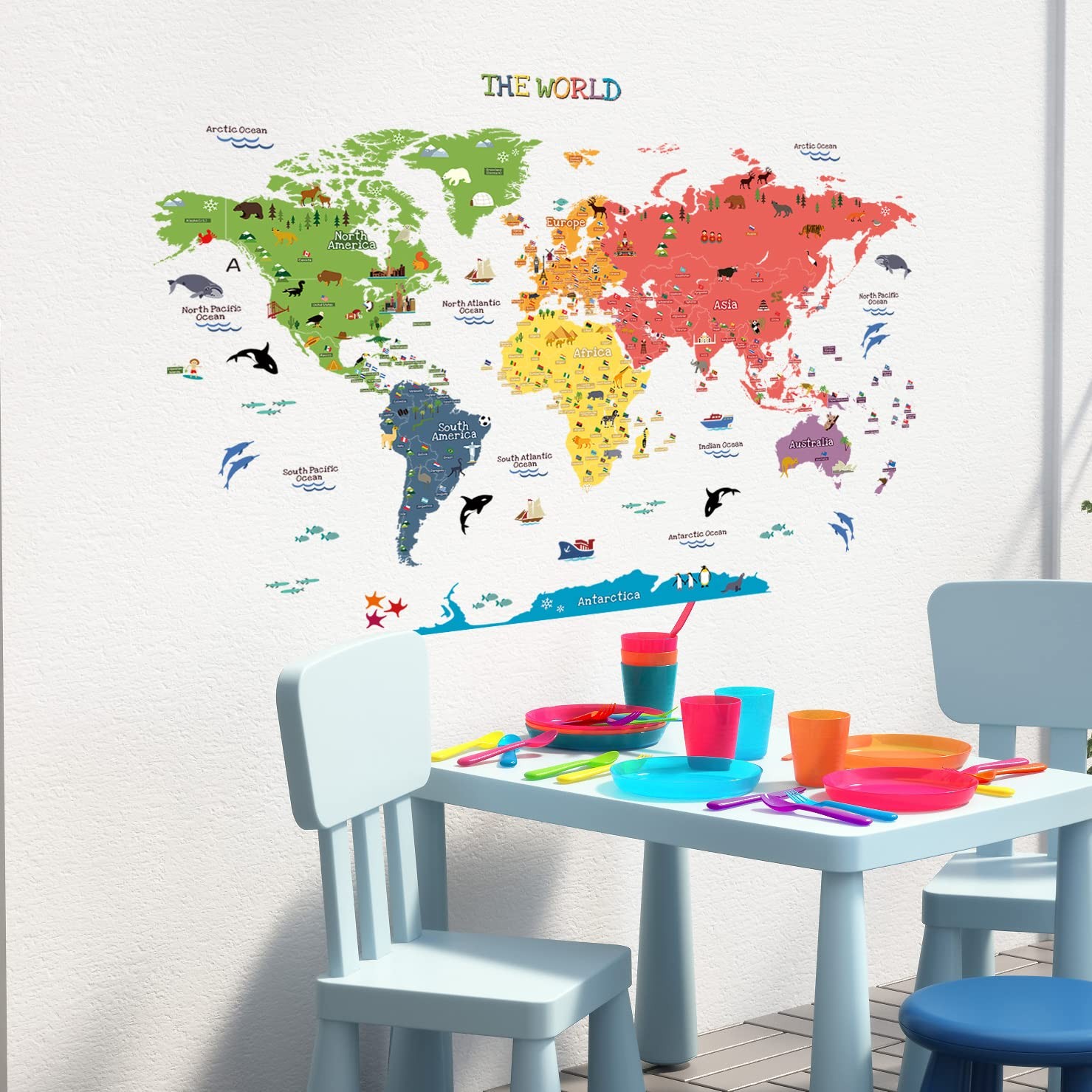HomeEvolution Kids Educational Removable World 40 inch x 12 inch, Colorful
