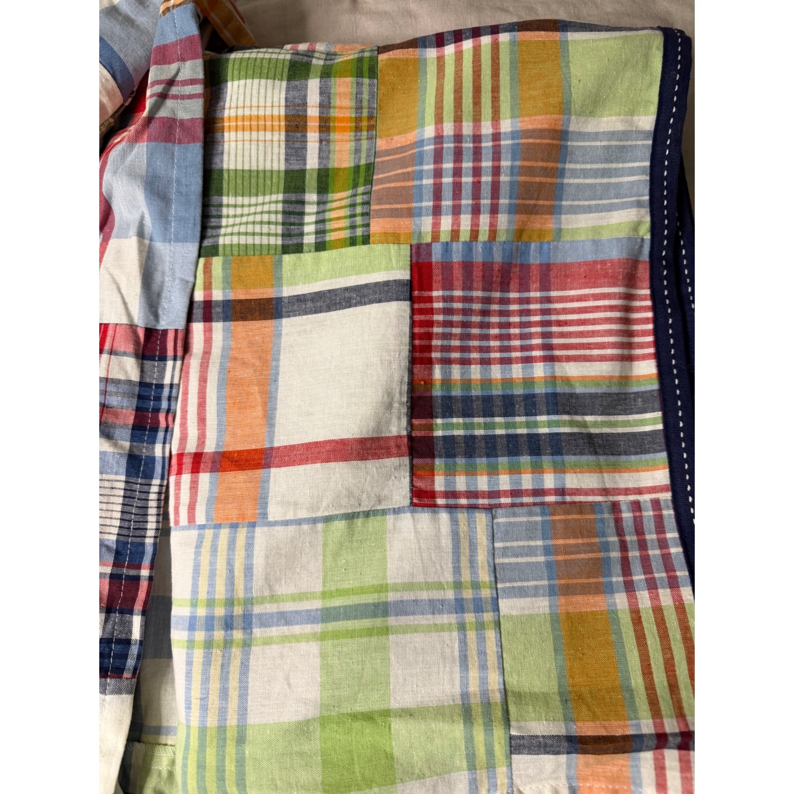Pottery Barn Kids Madras Plaid Patchwork Blackout Curtain Pair 44×63 Multicolor