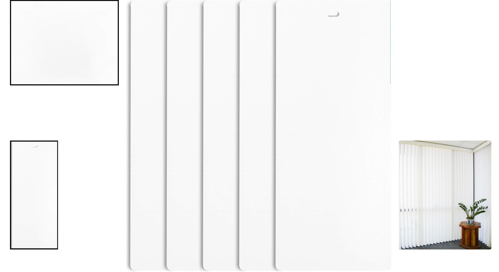 Set of 5 Curved Smooth White PVC Vertical Blind Slats – 82.5in for Indoor Décor