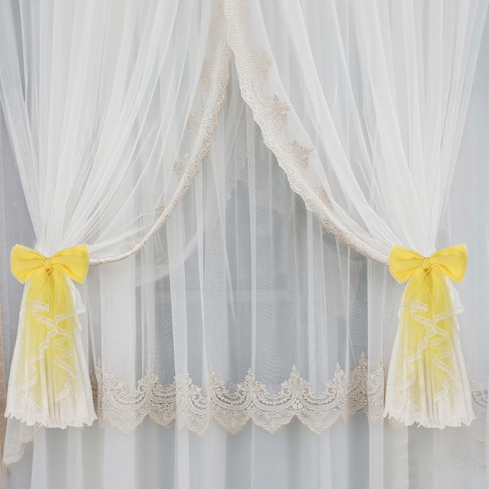 2 Pack French Bow Curtain Tiebacks Lace Bow Curtain Tiebacks for Home Sky Blue
