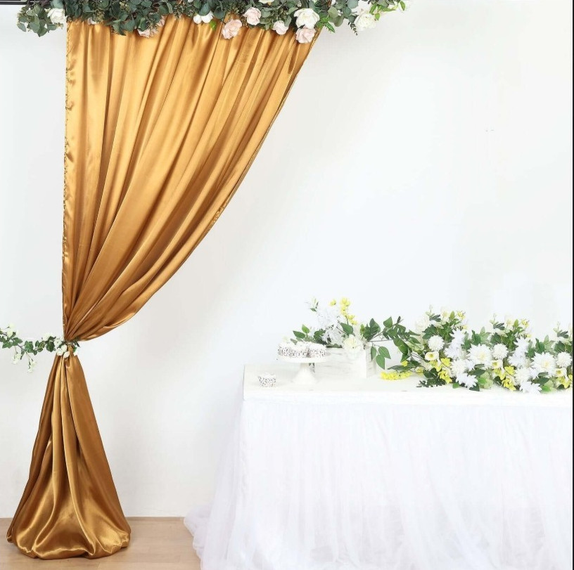 ❤️ GOLD BRIDAL SATIN CURTAIN 10ft DRAPE PANEL BACKDROP 60″ wide x 96″ L