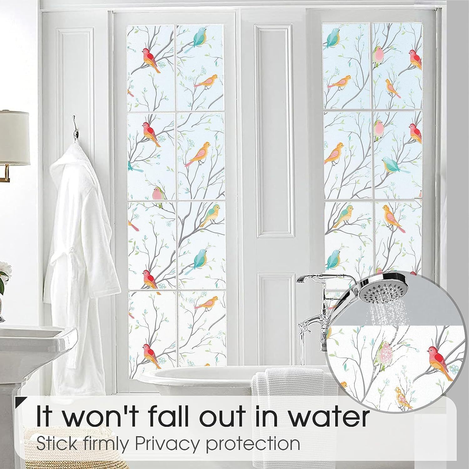 Window Privacy Film Decorative Bird Stained Glass Window Film Bathroom Fr