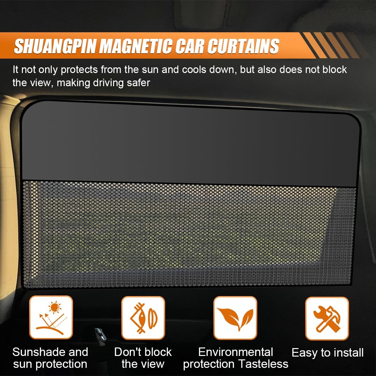 UHANBUT Car Rear Side Window Sunshade, Magnetic Automotive (2PCS), Black