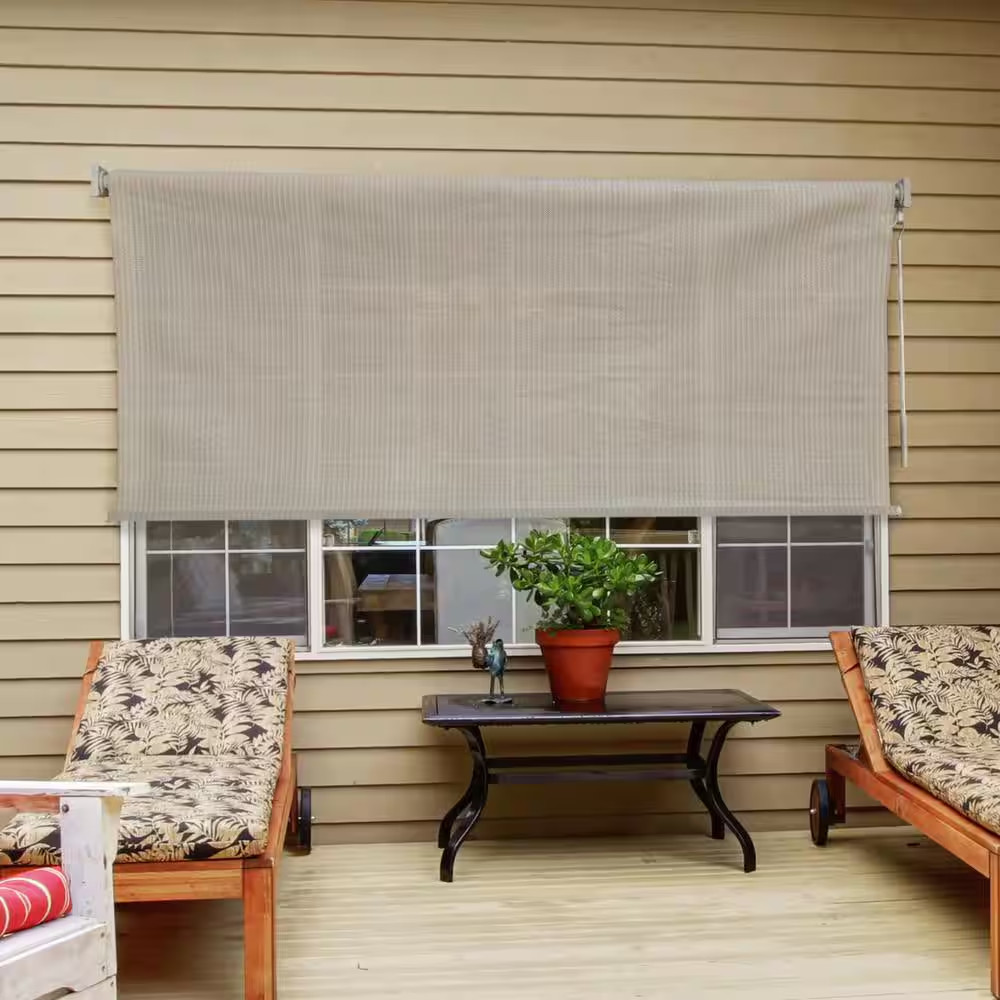 Driftwood Dark Brown Cordless Outdoor Patio Roller Shade 72 In. W X 72 In. L