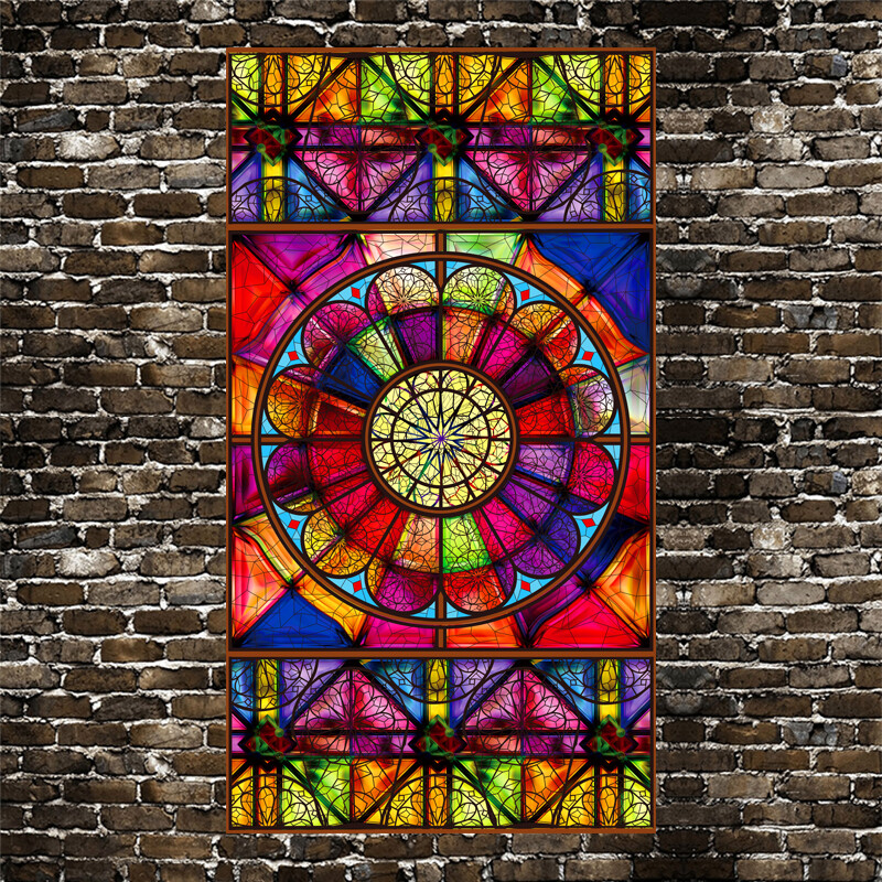 Privacy 3D Frosted Stained Retro Window Film Self-Adhesive Chapel Glass Sticker