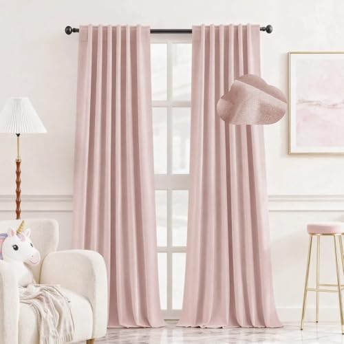 100% Chenille Blackout Curtains for Bedroom 52″W x 96″L (Pack of 2) Blush Pink