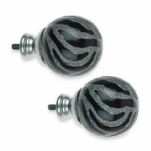 Cambria My Room Finial in Glitter Zebra in Black and Silver (Set of 2) ~ NEW